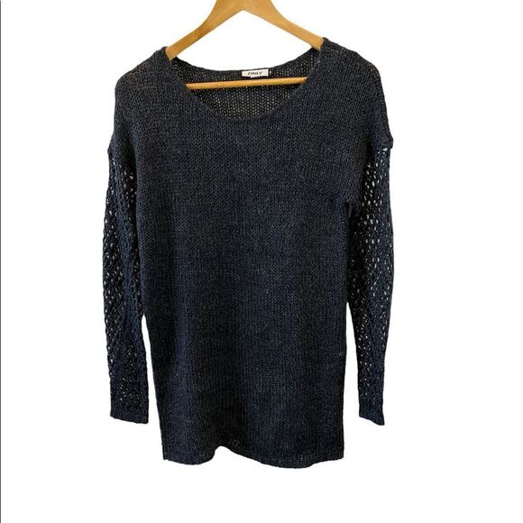 ONLY Charcoal Grey Loose Knit Sleeve Knit Scoop Neck Long Fit Sweater S - Picture 1 of 8